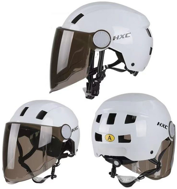 디아코니아 남녀공용 여름용 오픈페이스 초경량 반모 헬멧 G391, 화이트(롱_블랙렌즈)