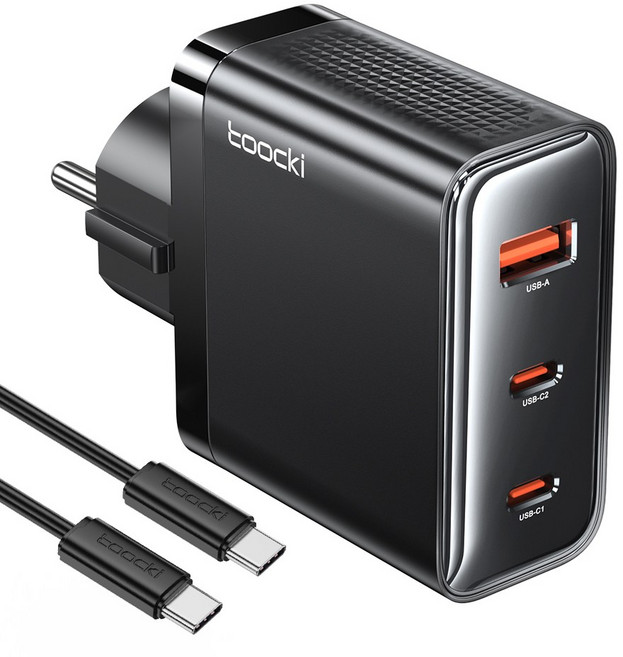 Toocki GaN PD3.0 100W 3포트 접지형 C타입 PPS 초고속 멀티충전기 + C TO C 1M 100W 케이블 세트, 1개, 블렉