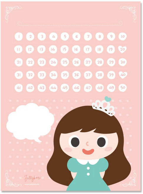 젤리박스 칭찬판 칭찬스티커판, 핑크여아, 50개