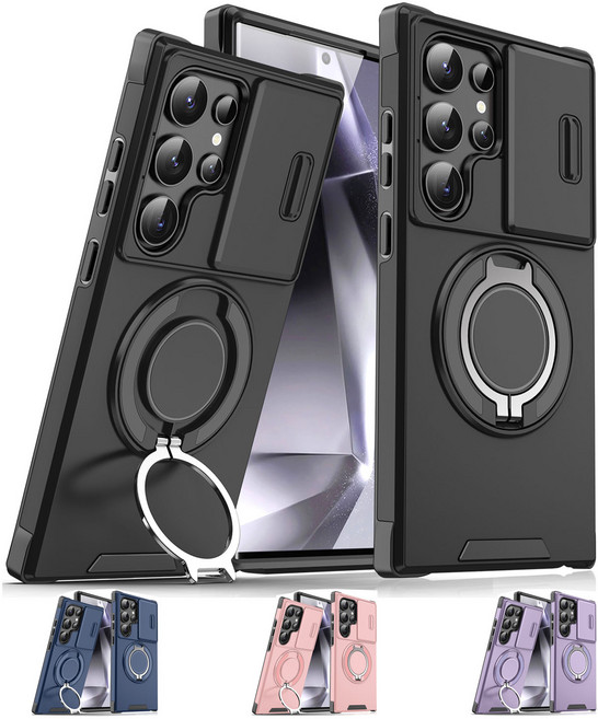 EcafHtronEht 에크트론 카메라 렌즈 보호 슬라이드 범퍼 360도 회전 스마트링 홀더 거치대 휴대폰 케이스 갤럭시 S25 S26 울트라 엣지 케이스