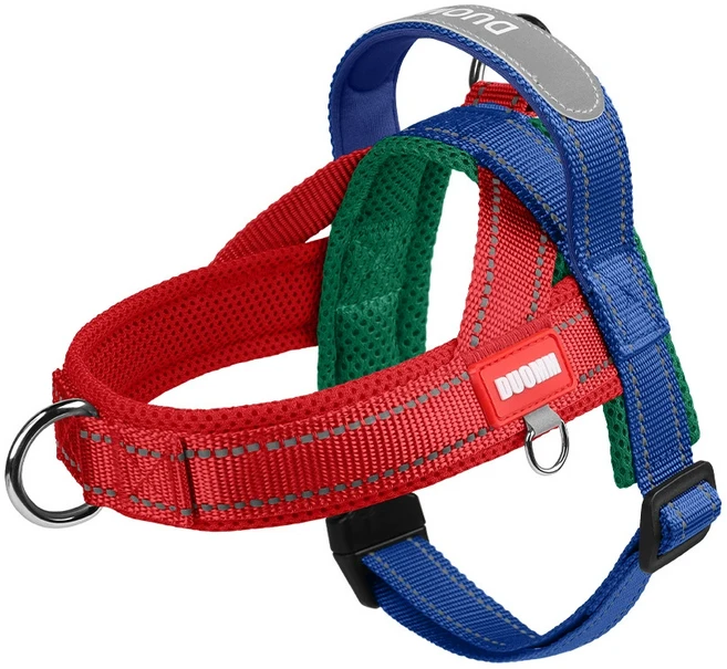 토도판다 중형견 앞섬방지 하네스, 레드/블루