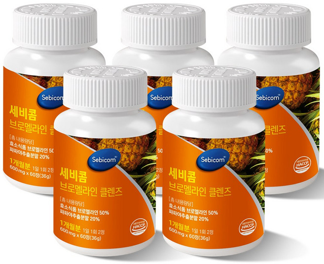 네이처몬 브로멜라인 클렌즈 600mg, 5개, 60정