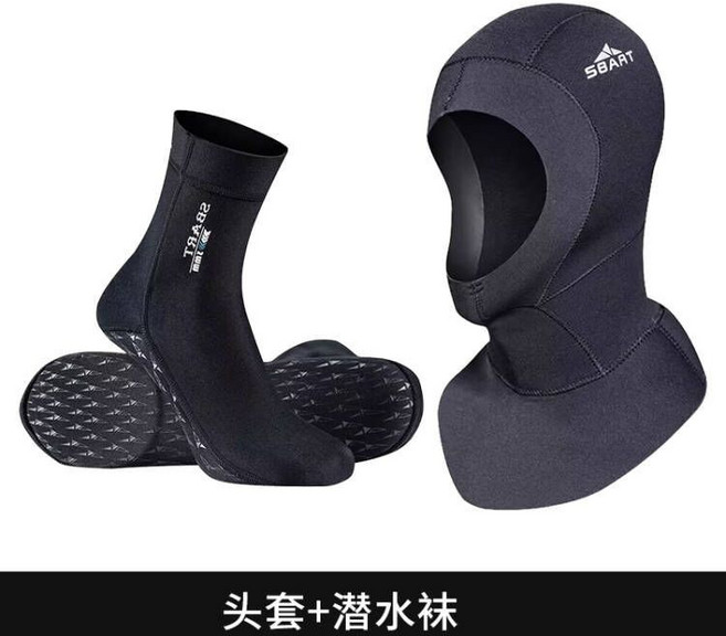 다이빙 후드 세트 장갑 양말 잠수 스노쿨링 스쿠버 모자 서핑, 10. 3mm후드+양말블랙