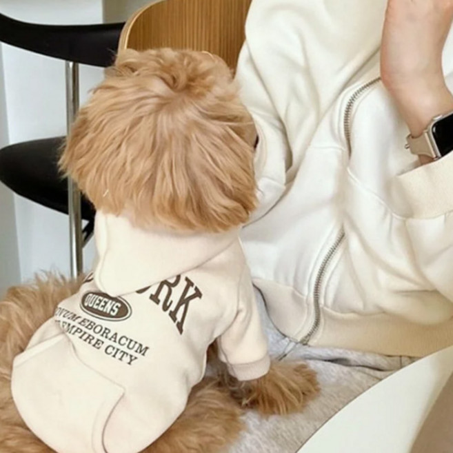 강아지 뉴욕 기모 후드티, 1개, 베이지