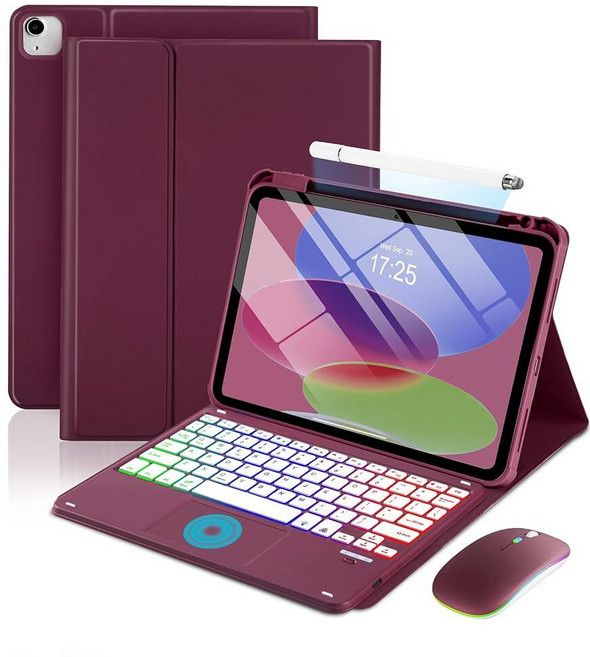 MePadKey Touchpad Keyboard Case for iPad A16 11th/10th Generation/Air 11 inch M4 M3 M2/Air 5th 4th, Wine Red