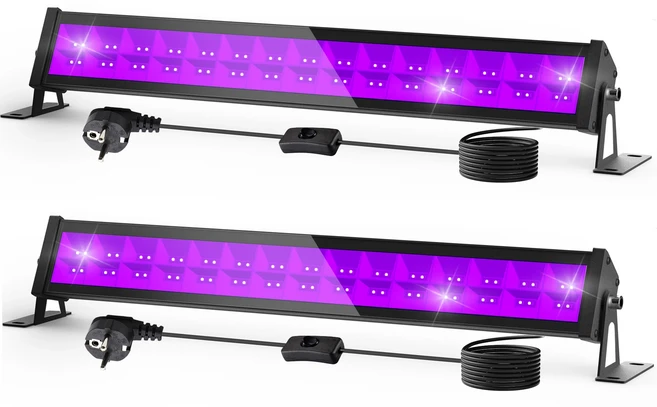LED UV 투광 조명 자외선 무대 램프 LED 무대 블랙라이트 방수 디스코 파티 무대 백라이트 400-405nm 60 개, 01 2pcs, 02 EU PLUG