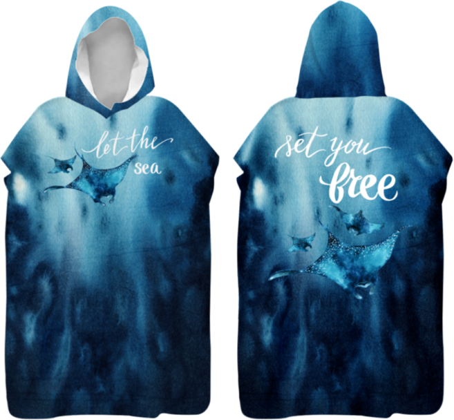 成人毛巾衣 吸水連帽浴巾斗篷 潛水/游泳/海邊適用, 【加大款100x120cm】魔鬼魚【超細纖維】, 1個