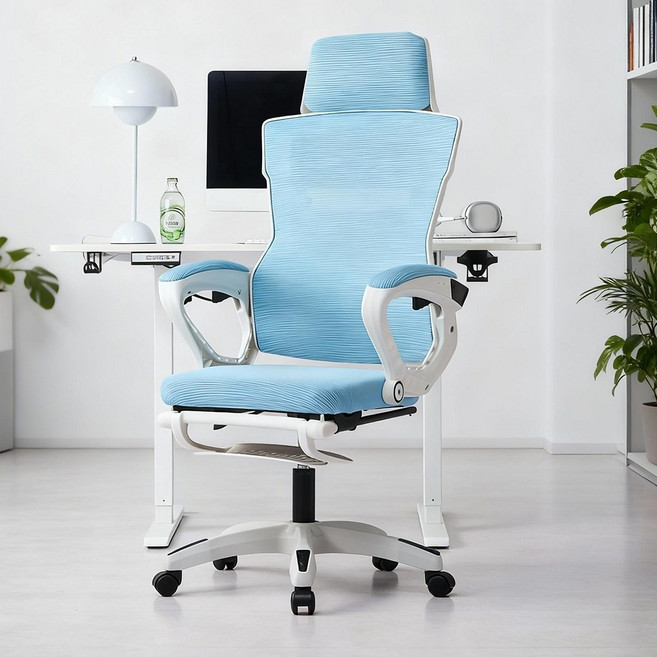 Takata 인체공학 디자인의 넓은 좌석 게이밍 의자 발받침 포함 편안한 메쉬 컴퓨터 사무용 의자 WY2, 파란색