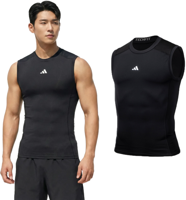 아디다스 테크핏 남성 컴프레션 트레이닝 민소매 티셔츠