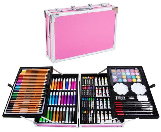 레이원 145건 프리미엄 아트 색연필 크레파스 종합미술도구세트 수채화 세트, 1세트, 분홍색