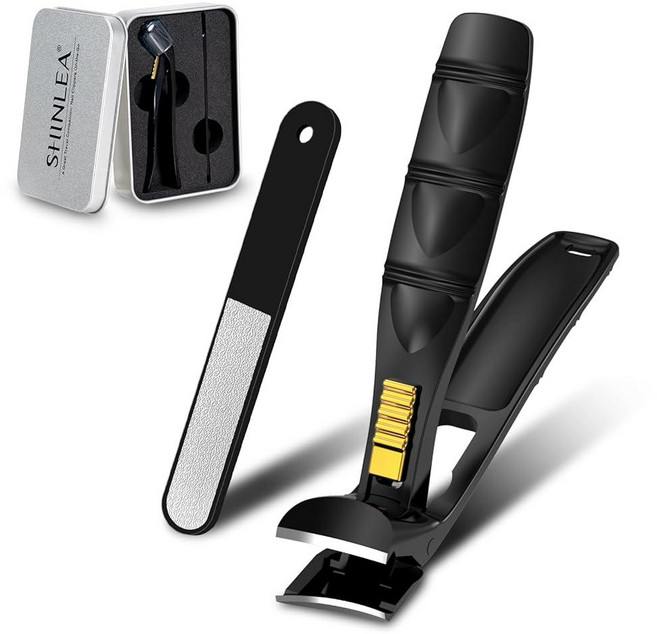 SHINLEA 노인용 손톱깎이 두꺼운 발톱 캐처가 있는 전문 손톱 발톱깎이 날카로운 넓은 입구 및 긴 손잡이 네일 커터 남성 여성용 블랙 198501