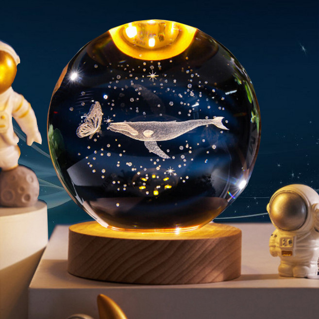 리파니 LED 모던 수정구슬 침실 무드등 8CM, 고래와 나비