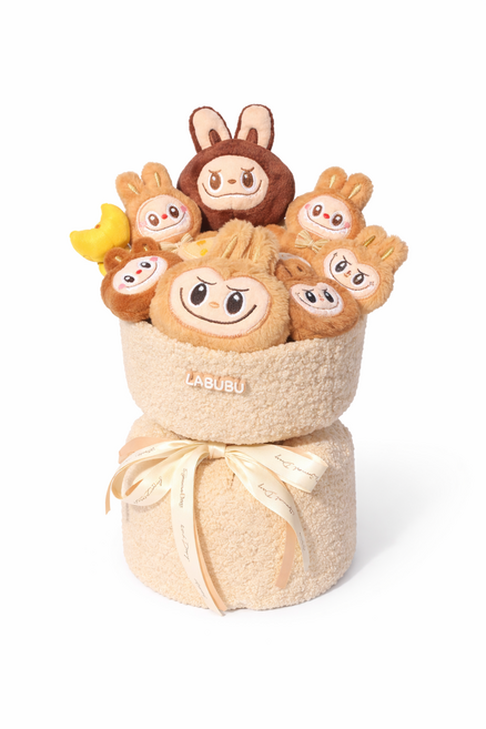 선물용 라부부(LABUBU) 인형 부케 귀여운 봉제인형 꽃다발, 베이지, 1개
