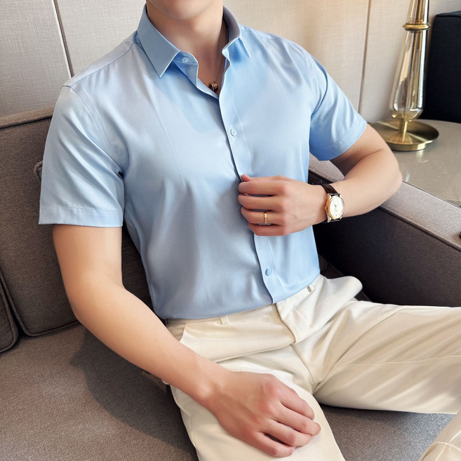 SELEAD 남자반팔셔츠 남자여름셔츠 정장셔츠 링클프리반팔셔츠 비즈니스 오피스록 반팔남방 베이직 워크셔츠