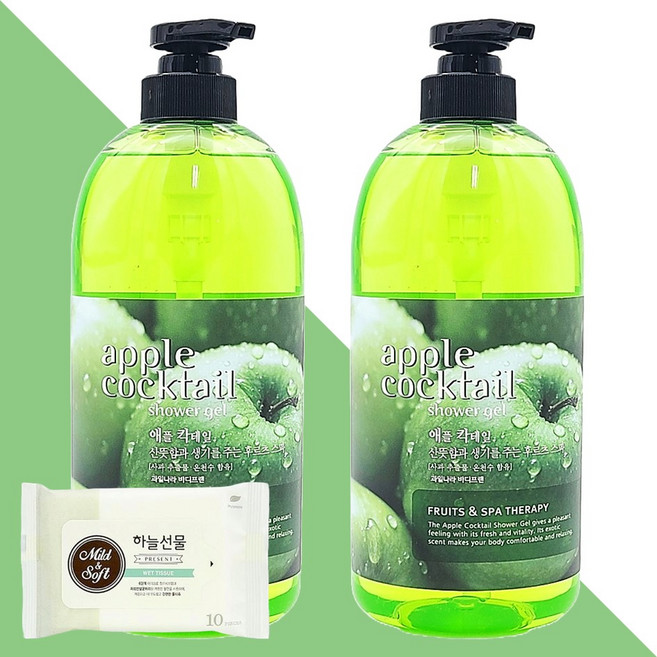 과일나라 바디프랜 샤워젤 산뜻한 타입 애플 칵테일 732g 2개(+휴대용 물티슈 1개), 01 바디프랜 샤워젤 애플칵테일 732g 2개