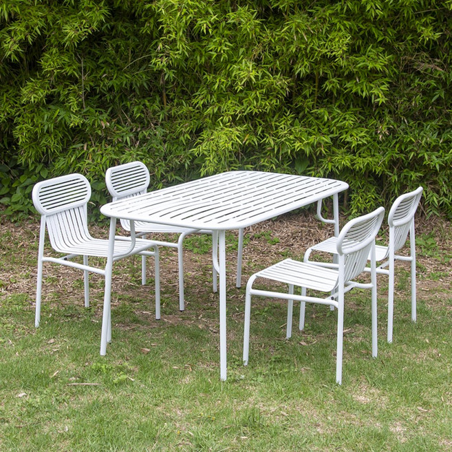 링컨 철제 카페 정원 테라스 야외용 직사각 테이블세트 4인, 테이블+의자4개, 화이트
