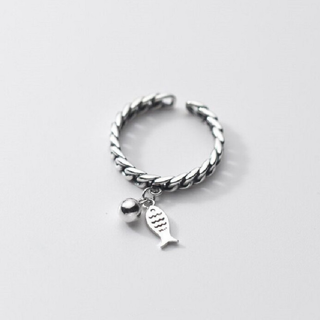 물고기반지 FOXANRY 실버 색상 반지 여성 패션 체인 디자인 생선 펜던트 태국 보석 생일 선물, 01 Silver Color, 1개