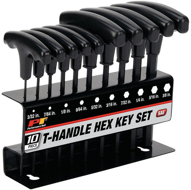 Performance Tool W80274 SAE T-핸들 육각 키 세트 10피스, 10 Pieces, SAE T-핸들 육각 키 세트 10개