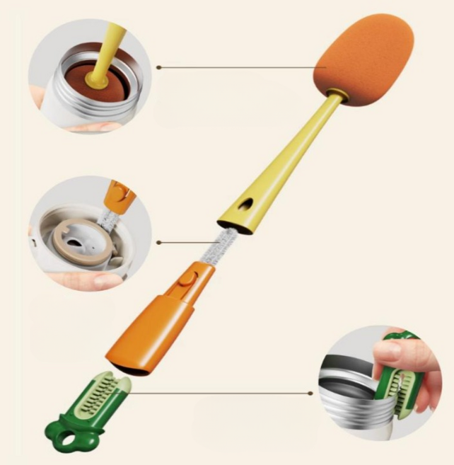 럭키픽 다기능 텀블러 세척솔 3종 브러쉬, 1개, 오렌지