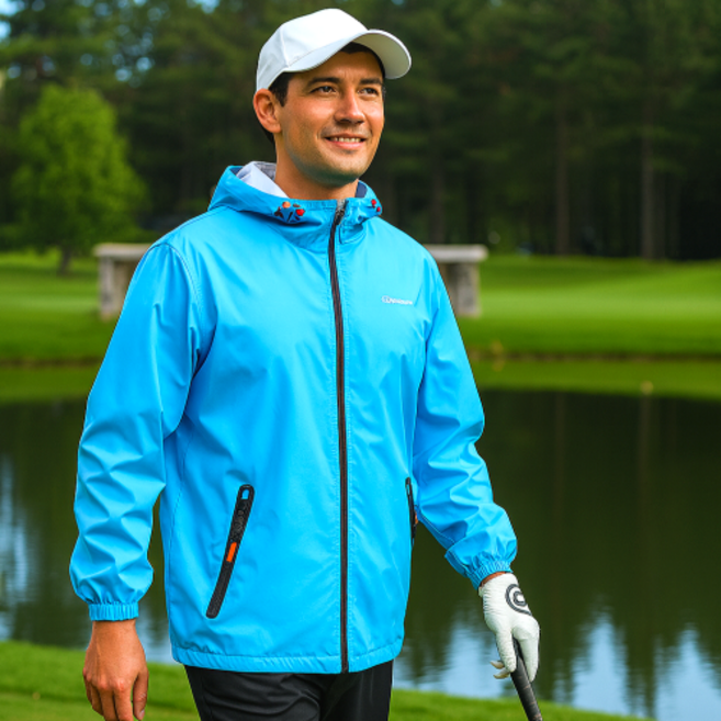 채로스 프리미엄 남성용 바람막이 골프 비옷 세트 방수 야외활동, 블루, 1개