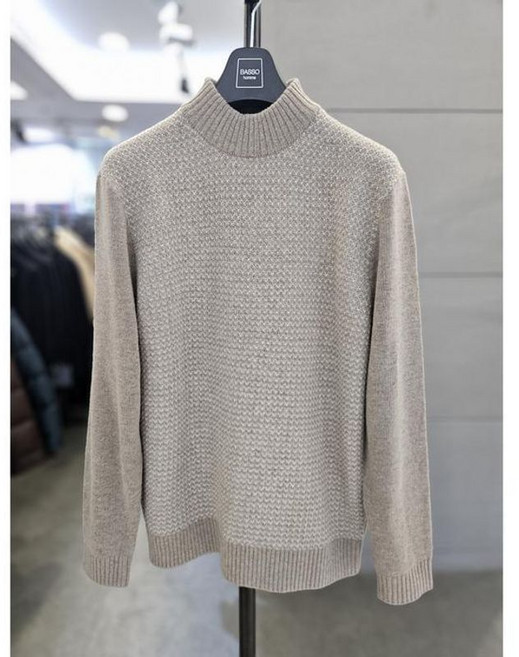 바쏘옴므 남자 반폴라 베이지 울혼방 모크넥 니트 WSAGZ4WN20A 3060342