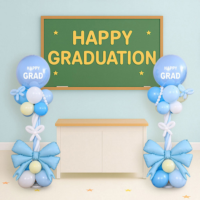 [파티랑]행사용 리본 풍선 기둥 세트 2입, 1세트, 21)블루 졸업축하