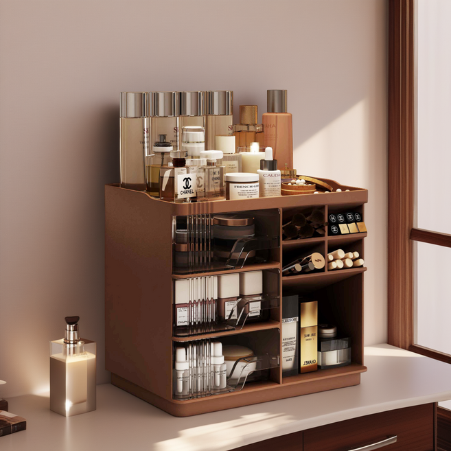 책상정리 서랍 수납함 다용도 화장품 정리함, 다크브라운