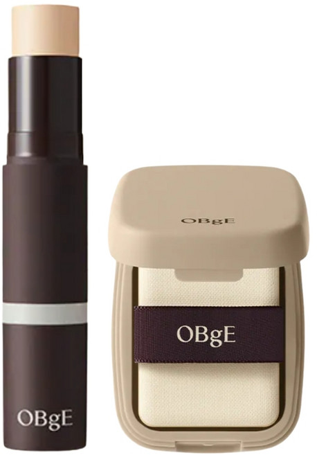 OBgE 自然遮瑕粉底棒 組合, 蜜粉餅+粉底棒 (3號柔沙色), 1個