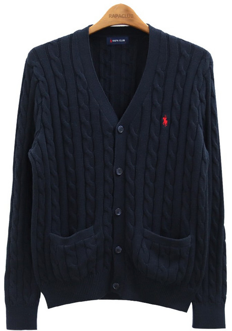 라파클럽 남녀공용 V넥 꽈배기 니트 가디건 스웨터