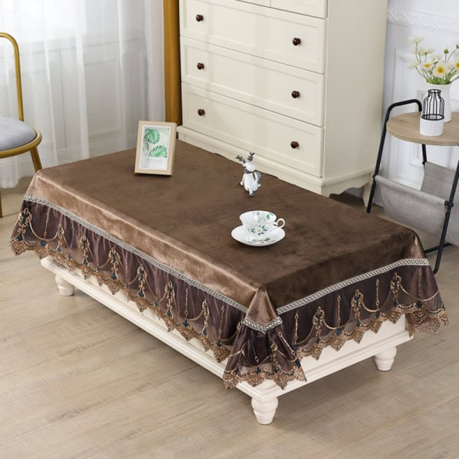 109593 테이블보 러너 유럽식 럭셔리 보 사각테이블보 덮개천 둥근테이블보 긴탁자 식탁보, 커피색, 1개