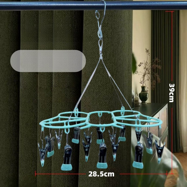 해피유통 나비 행거 바람막이 다용도 베란다 행거 가정용 양말 속옷 건조 집게 jhXG03, 글램리본16핀-그린