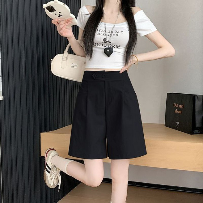 短褲 五分褲 西裝短褲 夏季 薄款 有拉鏈 高腰短褲 休閒褲女 顯瘦短褲 高腰五分褲 韓版 闊腿短褲 學生