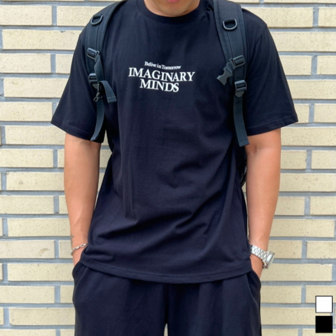 어깨 등 넓어보이는 남자 오버핏 MINDS 프린팅 박스 빅사이즈 반팔 티셔츠