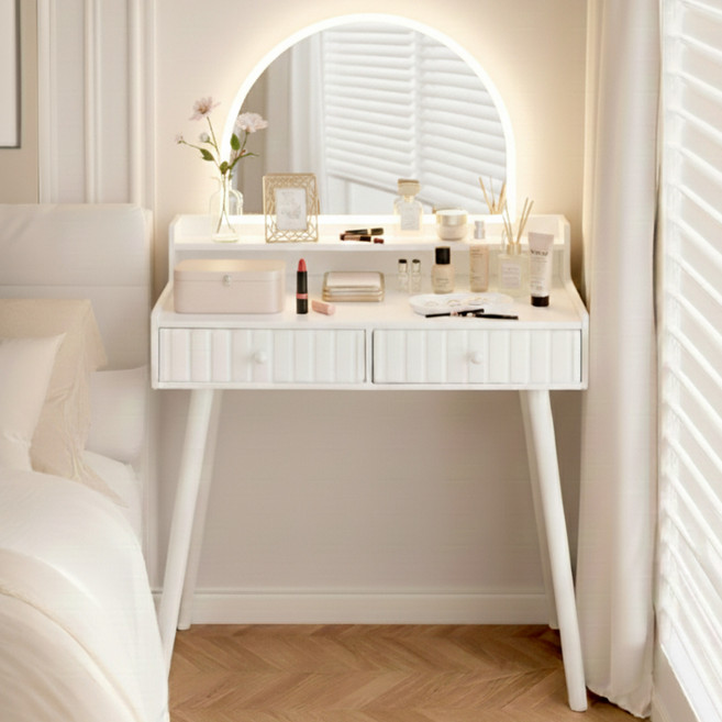 위즈룸 아치형 거울 템바보드 콘솔 화장대, 화이트