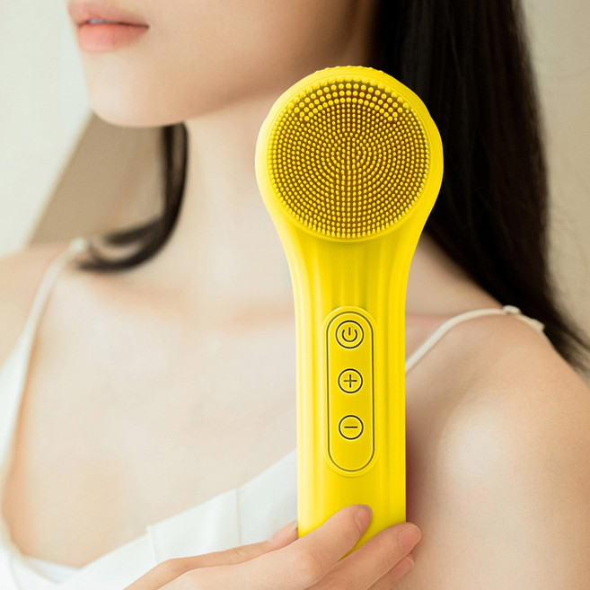 LOMESO 진동클렌저 실리콘 브러시 세안 전동 클렌저 온열 얼굴클렌징기계, 레몬옐로우