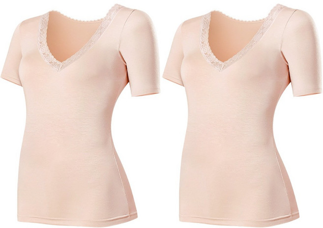 벨라뮤즈 국산 모달 레이스 V넥 반팔 여성내의 상의 2매 R123