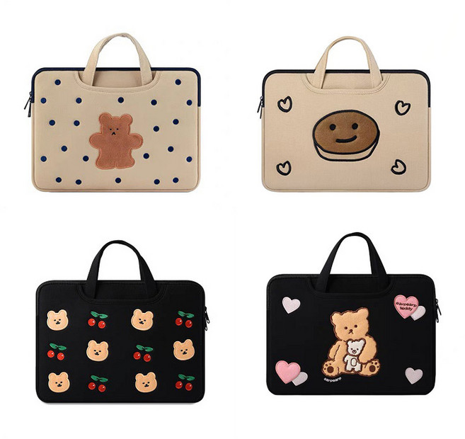 Heyoo 여성노트북가방 태블릿가방 귀여운 예쁘다 갤럭시탭 아이패드 맥북 태블릿파우치 손잡이 가방, 땡땡이 곰돌이