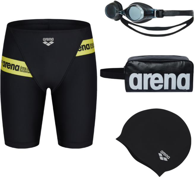 아레나 세이프 4부 남성 수영복 실리콘 수모 수경 손가방 세트