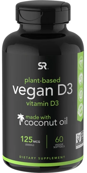 스포츠리서치 비건 비타민 D3 125 mcg (5 000 IU) 60 Veggie Softgels, 60정, 1개 - 쿠팡