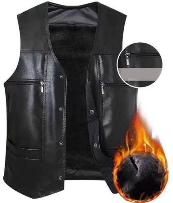 남성 캐주얼 기모 안감 PU 레더 베스트 데일리 숏 가죽 자켓 조끼 아빠룩 조끼베스트