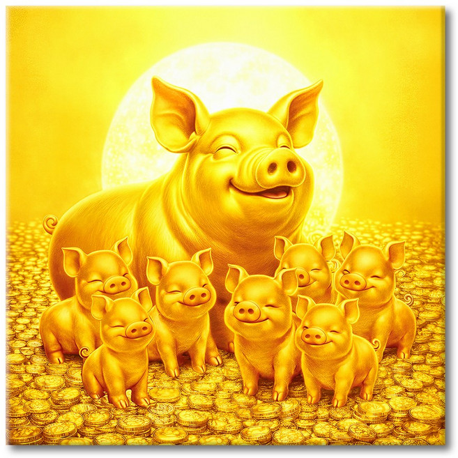 [인메이블] 황금 돼지 그림 풍수 인테리어 액자 장식품 돈들어오는그림 거실 현관 인테리어 소품, 07.풍요로운 삶 황금돼지, 골드 메탈액자