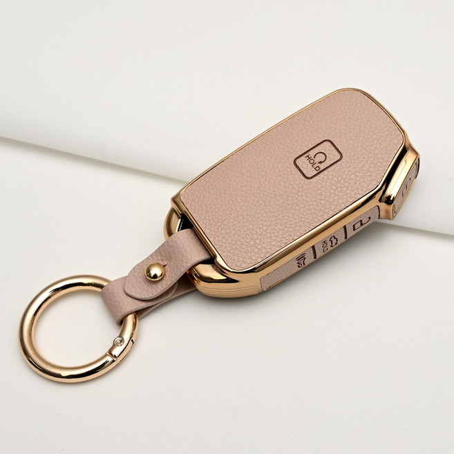 기아 호환 프리미엄 TPU 가죽 자동차 스마트 키 케이스 차 키홀더, 5버튼TL32, 아이보리골드