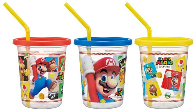 스케이터 캐릭터 빨대컵 3P 세트, 슈퍼마리오, 320ml, 1세트