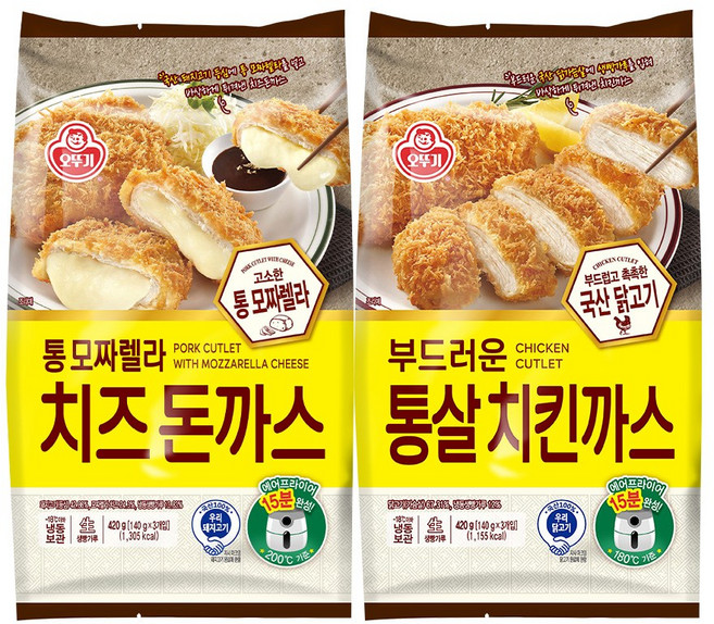 오뚜기 통 모짜렐라 치즈돈까스 420g+부드러운 통살 치킨까스 420g(총 2개), 2개, 420g