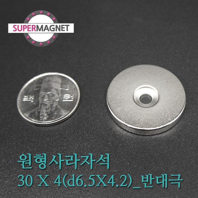 [슈퍼마그네트] ND 초강력 네오디움 자석 280종 원형사라자석 나사못, 221-1_ND원형사라자석_30X4(d6.5)_반대극