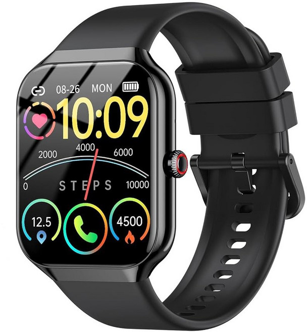 Donerton 통화가능 스마트워치 P99 1.96인치 대화면 한글판 GPS 스마트 워치, 블루투스, 4.953cm, 검정
