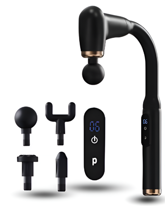 무선 핸디 마사지건 갈고리형 강력 6단 조절 진동 안마기 4종 헤드, 블랙, BX-930