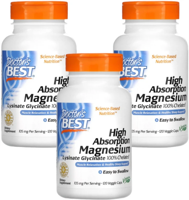 닥터스베스트 고흡수 마그네슘 52.5mg 120 베지캡슐 3병 리시네이트 글리시네이트 킬레이트, 120정, 3개 - 쿠팡