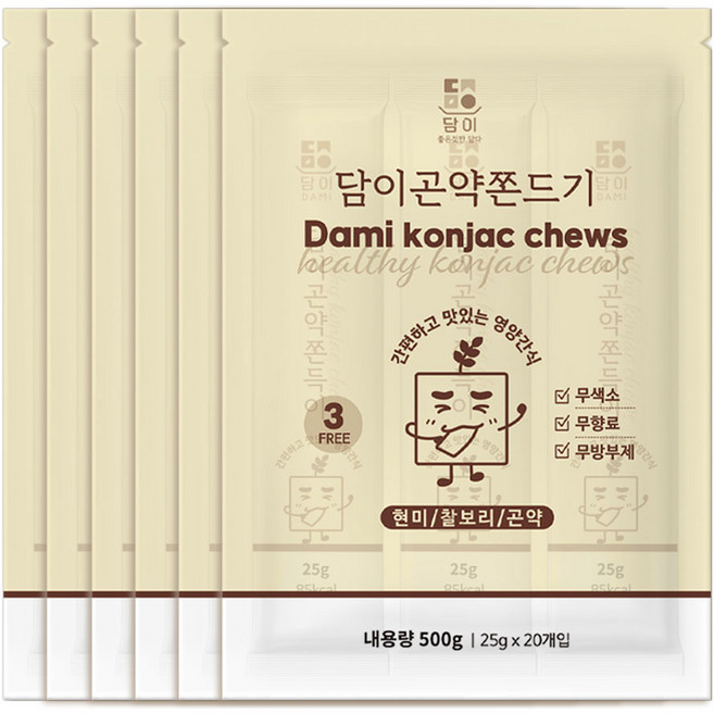 담이곤약쫀드기 16곡물 영양간식 곡물 쫀드기, 100개, 25g