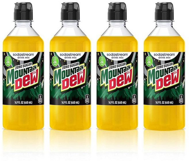 SodaStream Mountain Dew Zero 뉴 푸어 보틀 소다 드링크 믹스 44.9ml(14.9온스) (4팩), 440ml